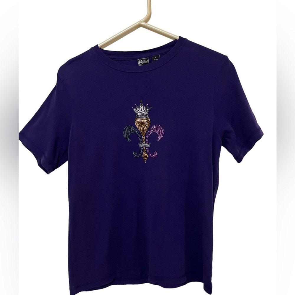 MARDI GRAS FLEUR DE LIS NEW ORLEANS SHORT SLEEVE T SHIRT PURPLE JUNIOR SIZE LG